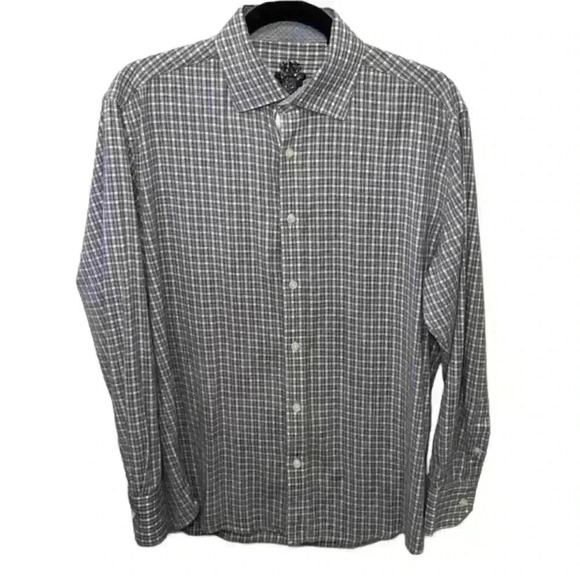 Men’s English Laundry Blue + Cream Plaid Long Sleeve Button Down - Size Medium - Picture 2 of 10